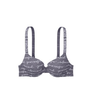 Бюстгальтер Victoria’s Secret Logo Bra T-shirt Push-up DARK GREY