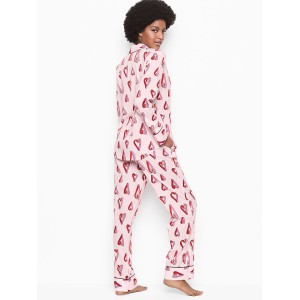 Пижама коттоновая Victoria’s Secret the Lightweight PJ SET Print PINK RIBBON HEART