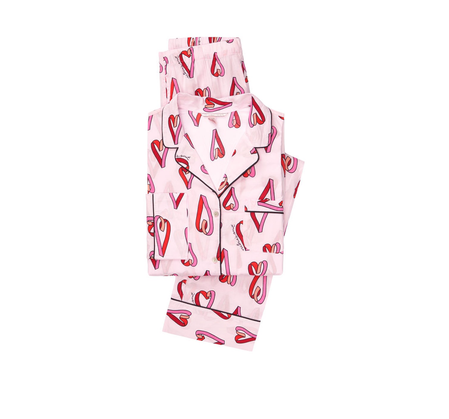 Пижама коттоновая Victoria’s Secret the Lightweight PJ SET Print PINK RIBBON HEART