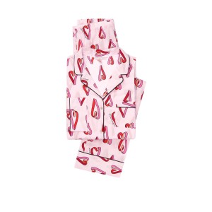 Пижама коттоновая Victoria’s Secret the Lightweight PJ SET Print PINK RIBBON HEART