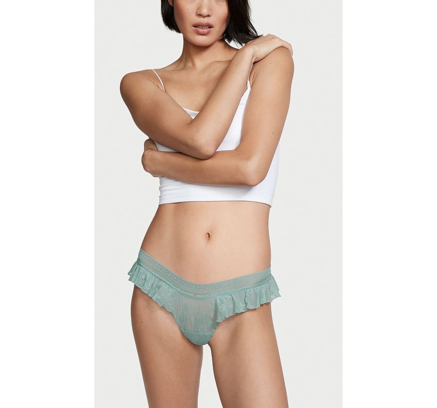 Трусики Victoria's Secret Lace Flutter Thong Panty Sage Dust