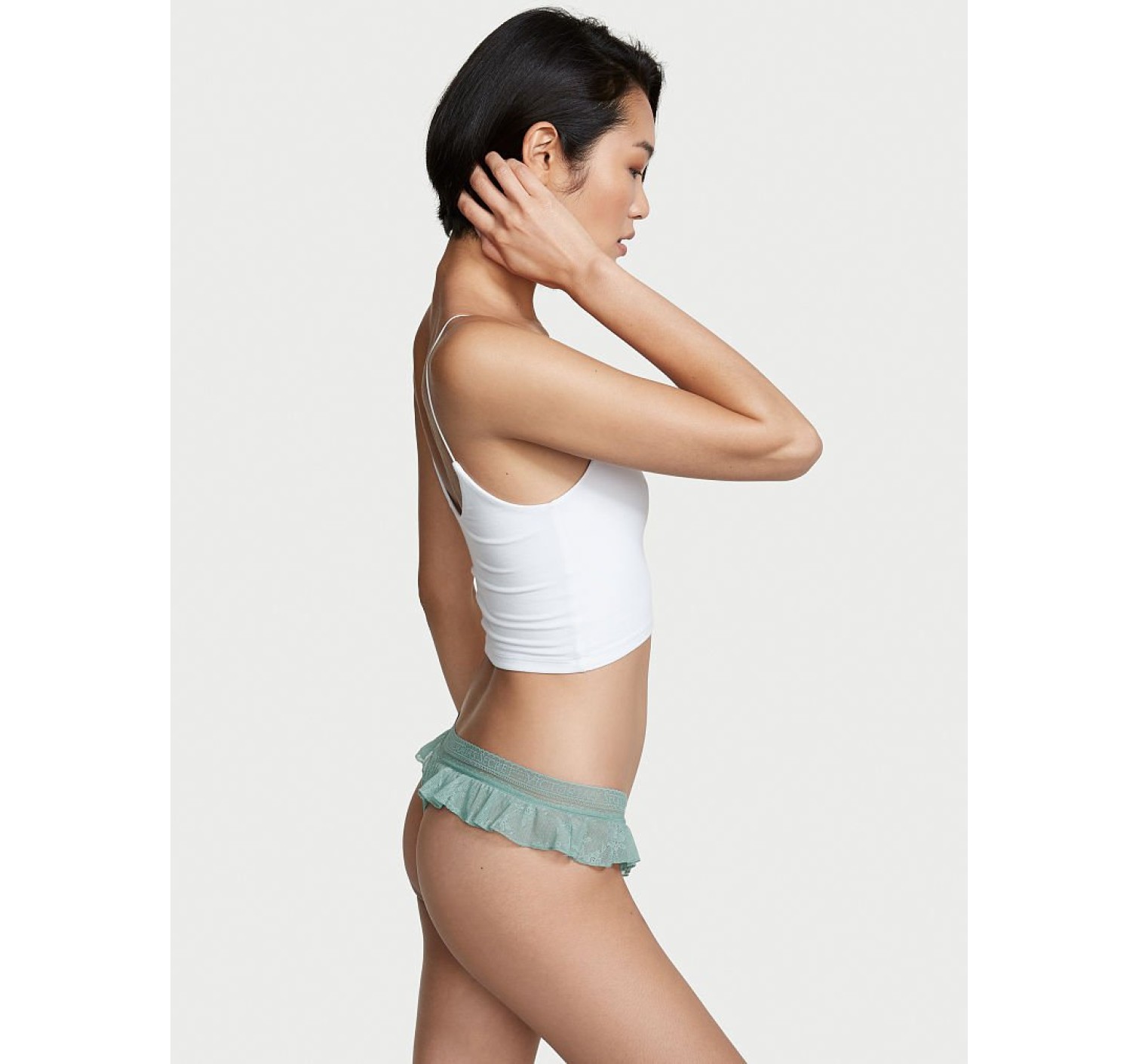 Трусики Victoria's Secret Lace Flutter Thong Panty Sage Dust
