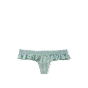 Трусики Victoria's Secret Lace Flutter Thong Panty Sage Dust