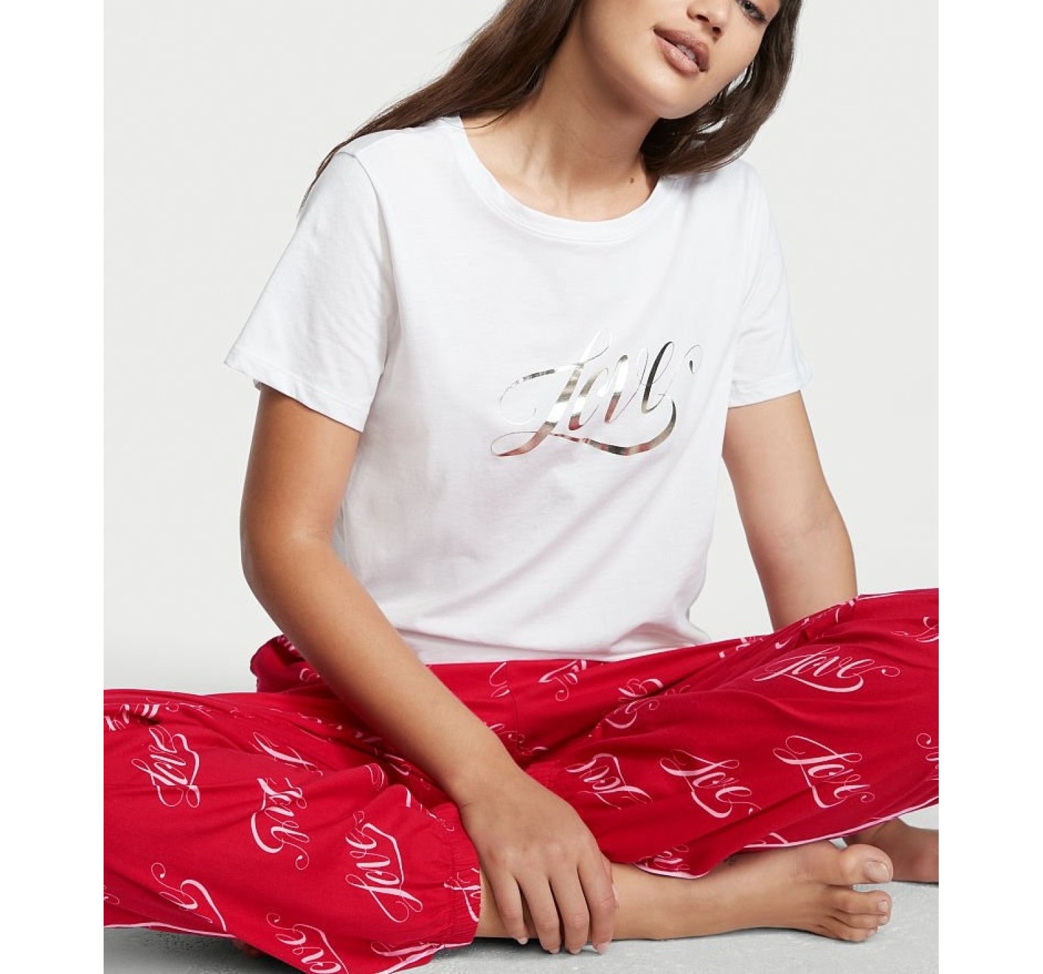 Піжама Victorias Secret Cotton Flannel Long Lounge PJ Set Love