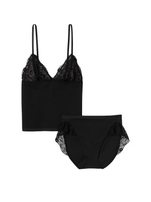 Бесшовный комплект Victoria’s Secret с топом на бретелях No Show Black