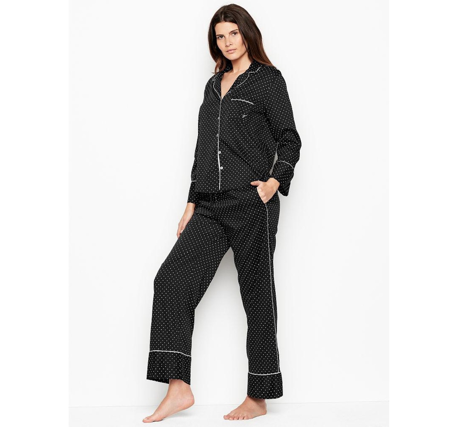 Піжама Cotton Long PJ Set black pin dot