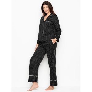 Піжама Cotton Long PJ Set black pin dot