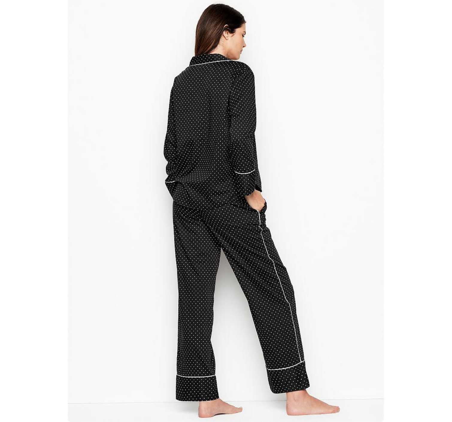 Піжама Cotton Long PJ Set black pin dot