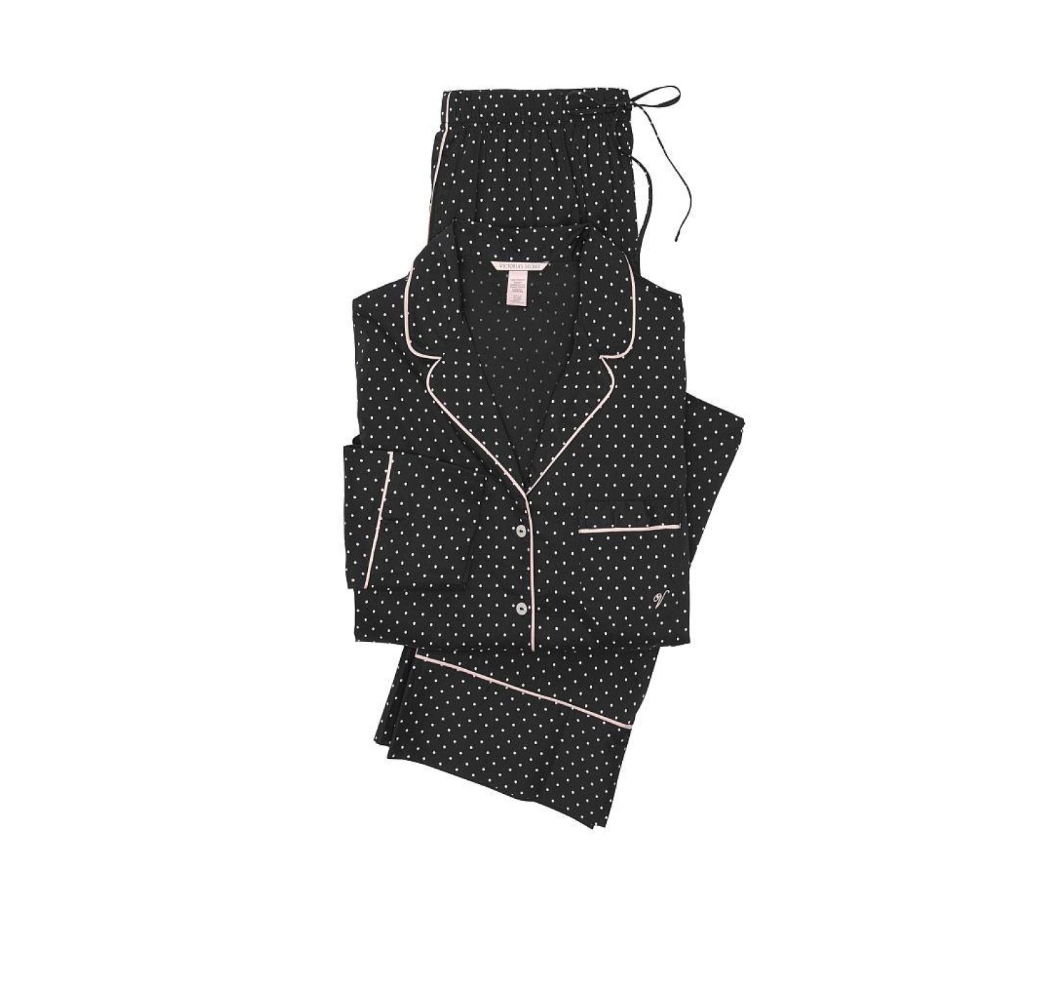 Піжама Cotton Long PJ Set black pin dot
