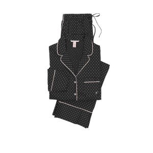 Піжама Cotton Long PJ Set black pin dot