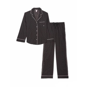 Піжама Cotton Long PJ Set black pin dot