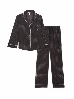  Пижама Cotton Long PJ Set black pin dot