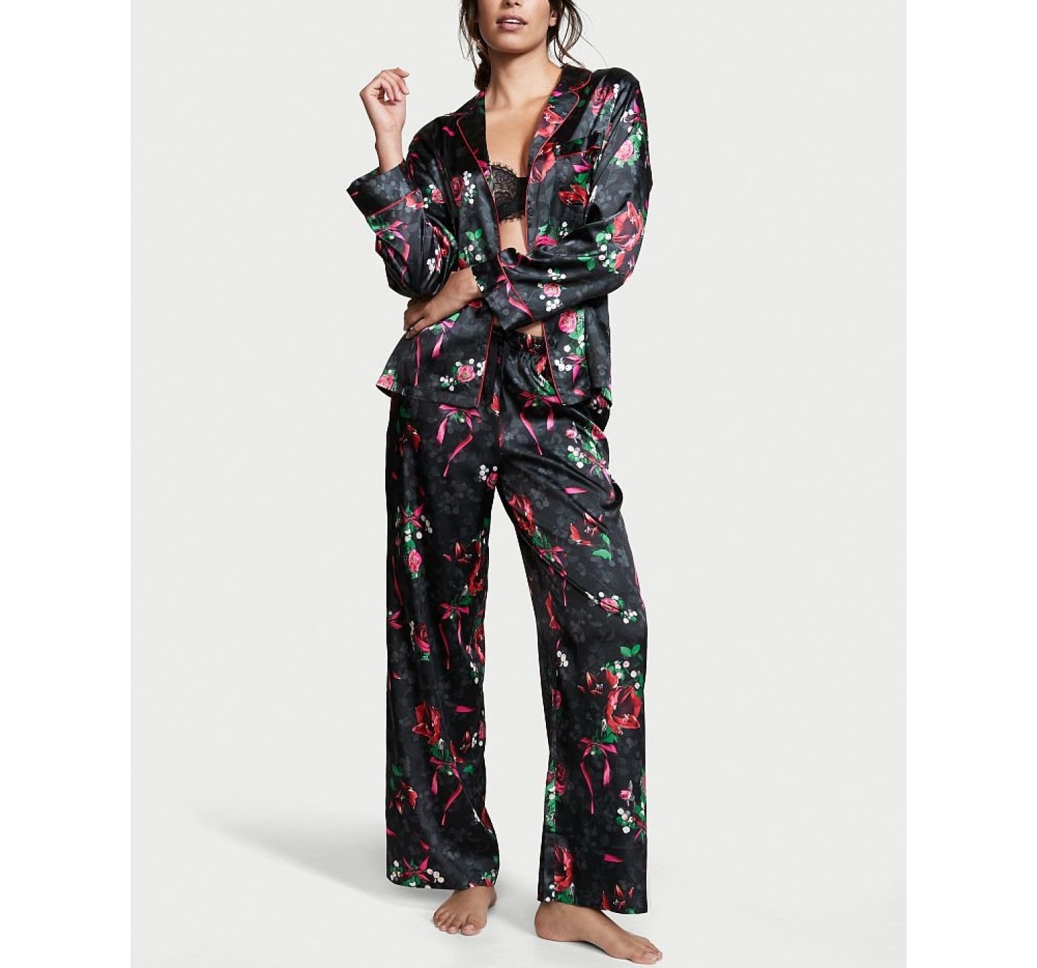 Пижама Satin Long PJ Set Floral print Victoria’s Secret