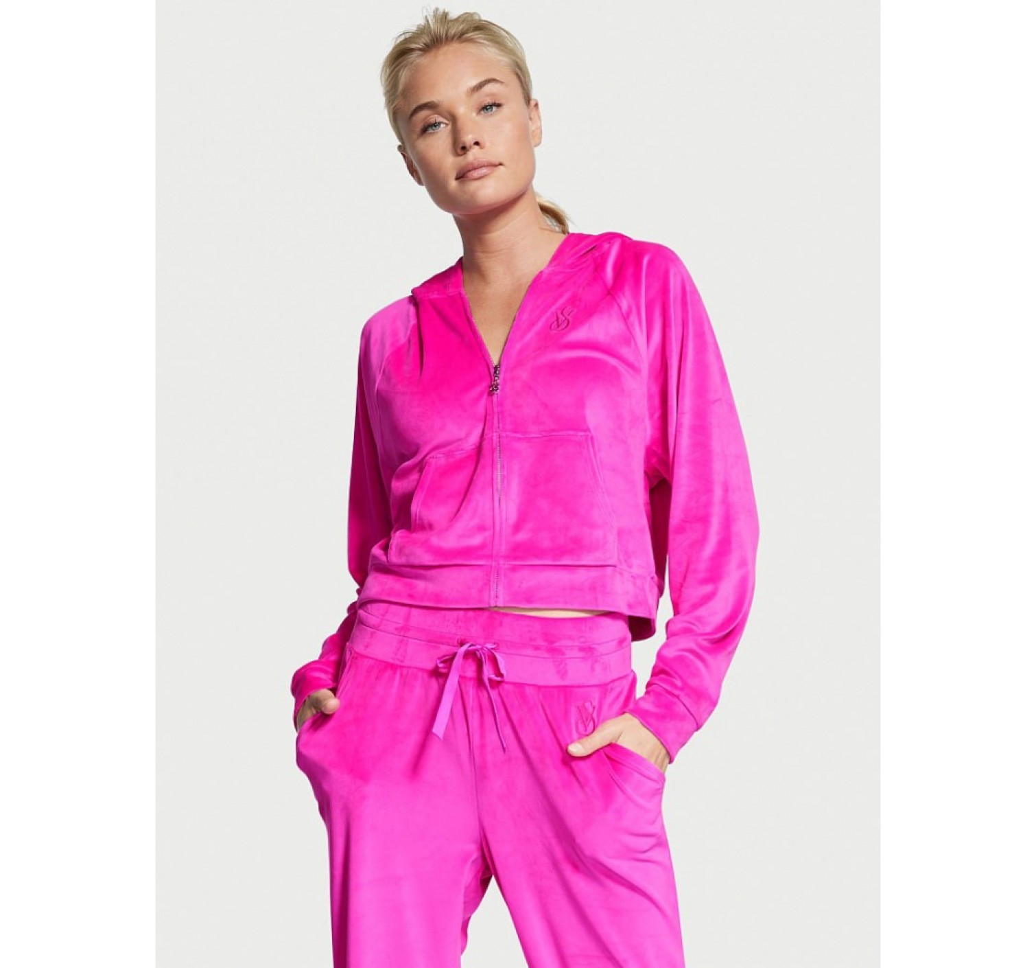 Велюровый спортивный костюм Victoria’s Secret logo VS Neon Pink