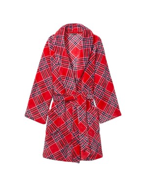 Халат Victoria’s Secret Logo Short Cozy Robe Red plaid