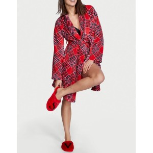 Халат Victoria's Secret Logo Short Cozy Robe Red plaid