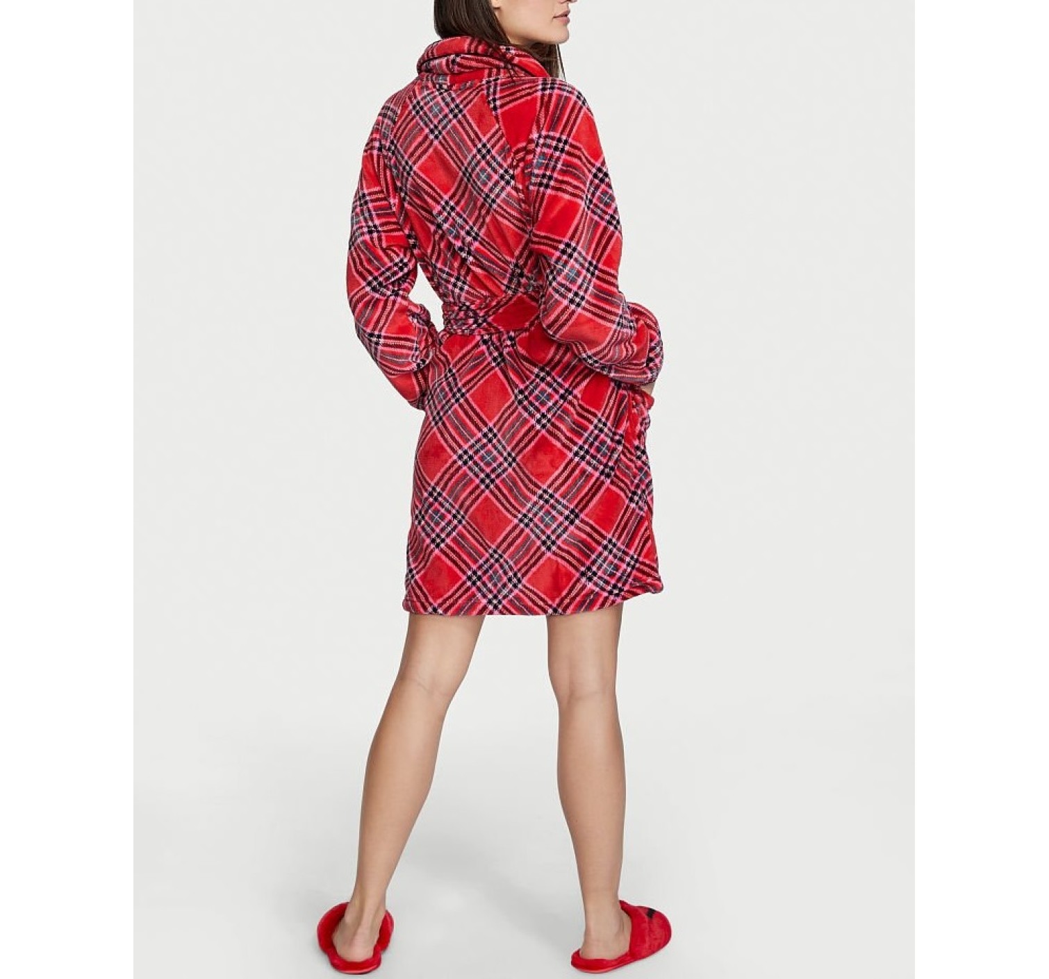 Халат Victoria's Secret Logo Short Cozy Robe Red plaid