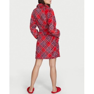 Халат Victoria's Secret Logo Short Cozy Robe Red plaid