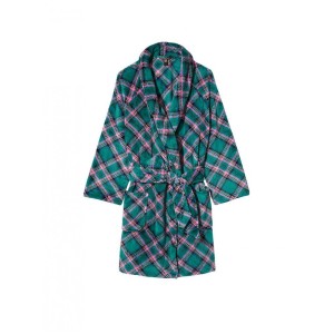 Халат Victoria's Secret Logo Short Cozy Robe Green plaid