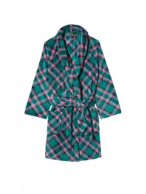 Халат Victoria’s Secret Logo Short Cozy Robe Green plaid