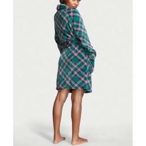 Халат Victoria's Secret Logo Short Cozy Robe Green plaid