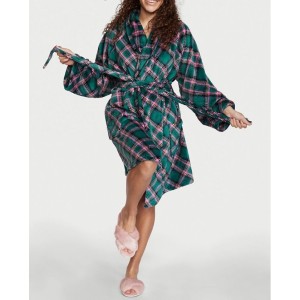 Халат Victoria's Secret Logo Short Cozy Robe Green plaid