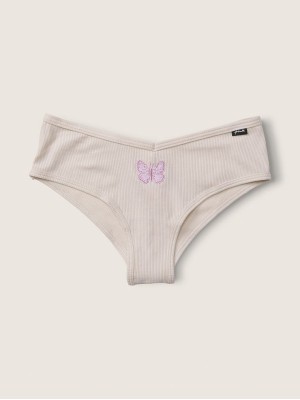 Трусики чикстер PINK Beige Ribbed Cotton Cheekster Panty Butterfly 