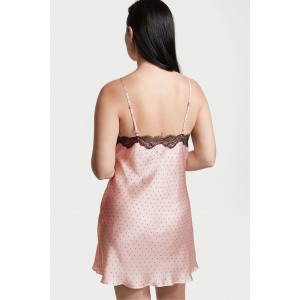 Пеньюар Victoria's Secret Satin Slip Dress Pink Black dot