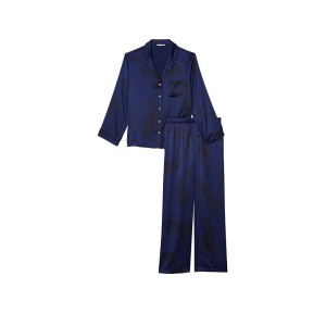 Піжама Victoria Secret The Satin Long PJ Set Blue Leopard print