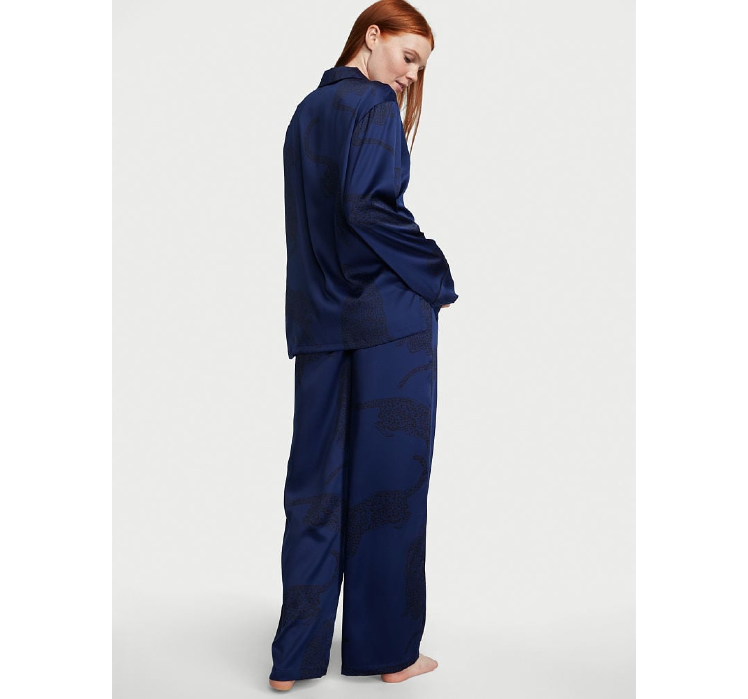Піжама Victoria Secret The Satin Long PJ Set Blue Leopard print