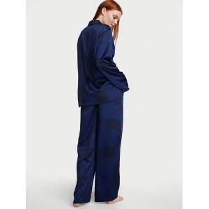 Піжама Victoria Secret The Satin Long PJ Set Blue Leopard print