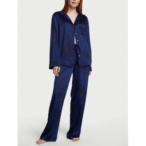 Піжама Victoria Secret The Satin Long PJ Set Blue Leopard print