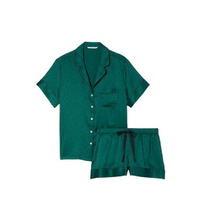 Атласная пижама Victoria's Secret Satin Short Pj set Black Ivy star