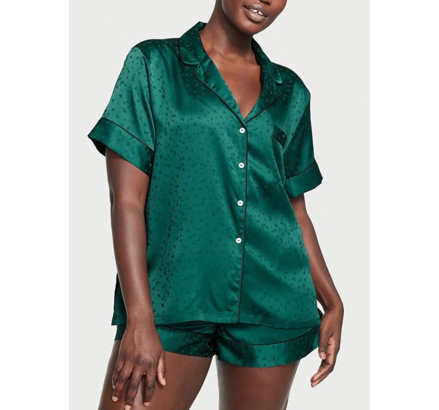 Атласная пижама Victoria's Secret Satin Short Pj set Black Ivy star
