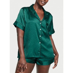 Атласная пижама Victoria's Secret Satin Short Pj set Black Ivy star