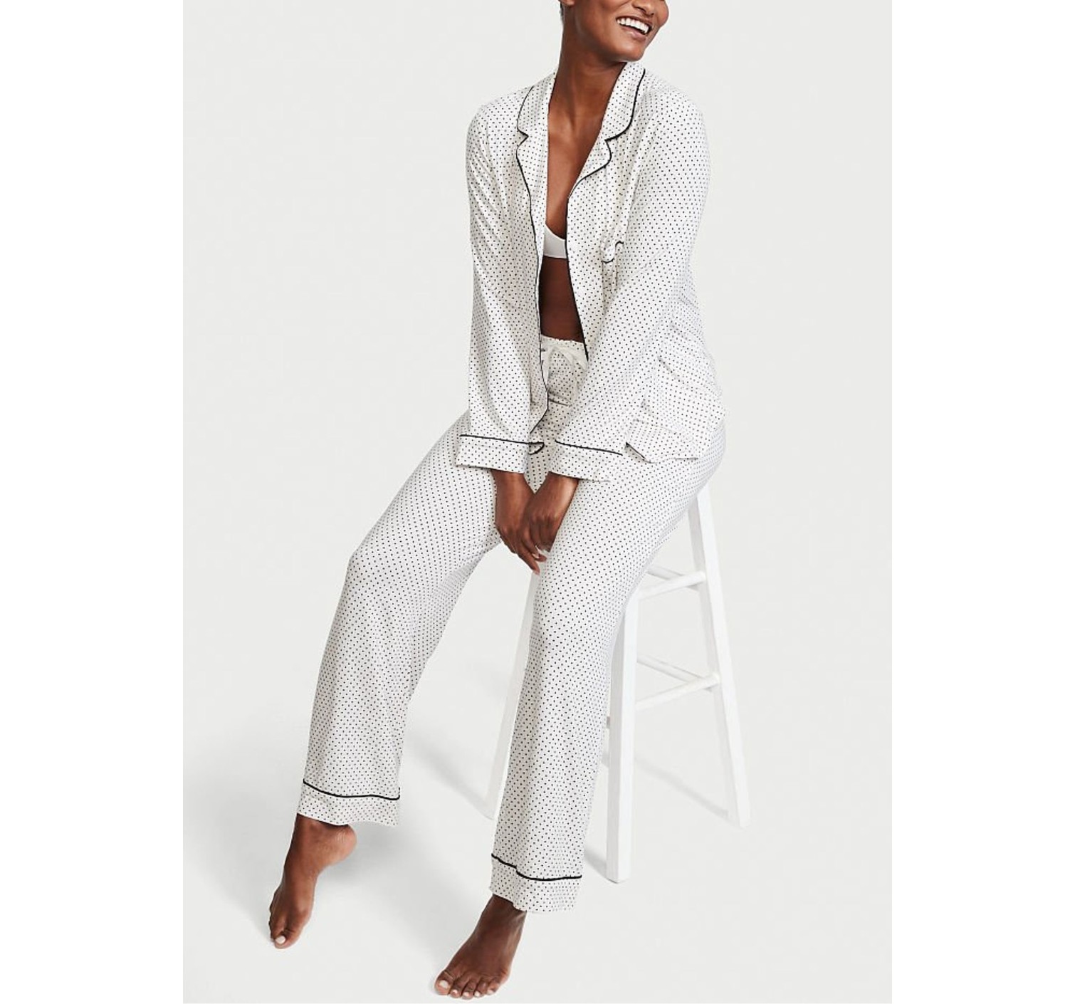 Піжама Modal Long Pajama Set White Mini Pin Dots