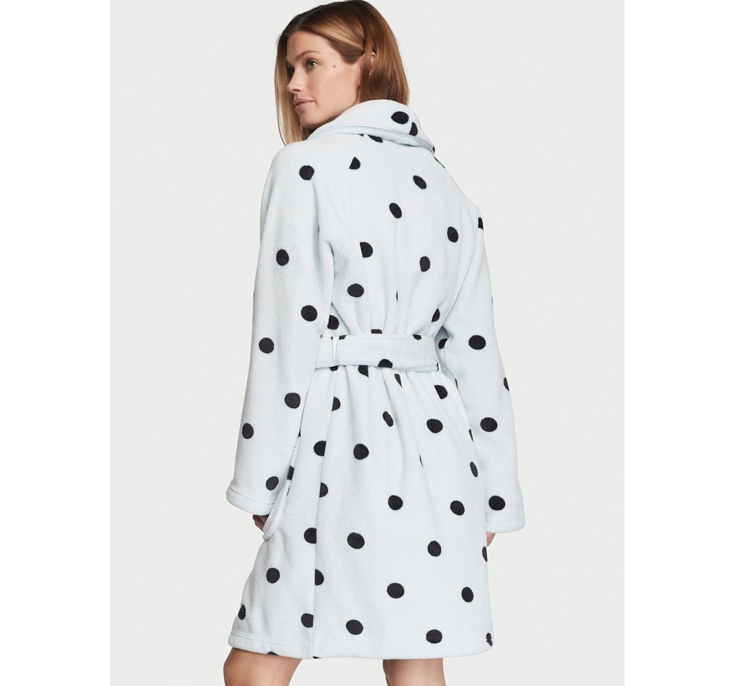 Плюшевий Халат Victoria Secret Logo Short Cozy Robe Blue& Black dot