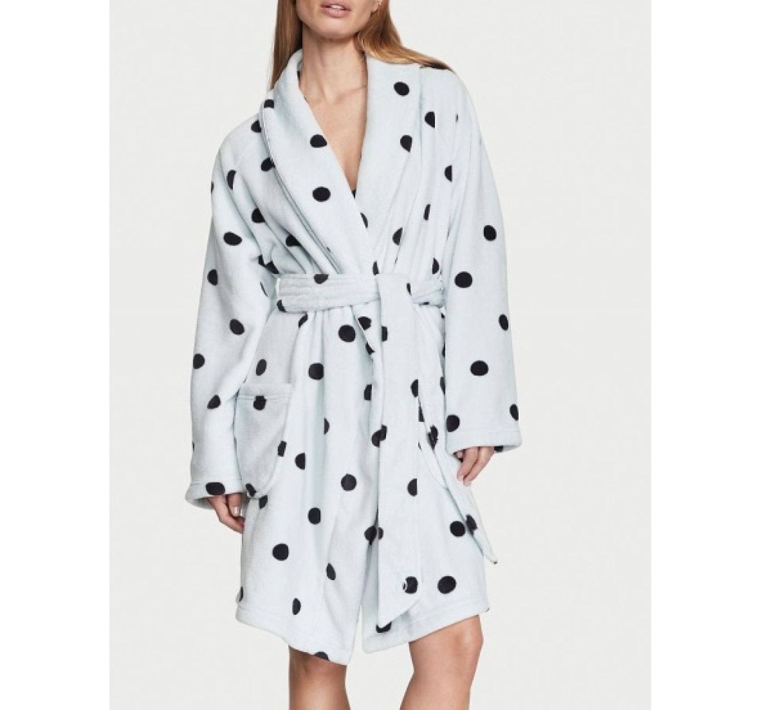 Плюшевий Халат Victoria Secret Logo Short Cozy Robe Blue& Black dot