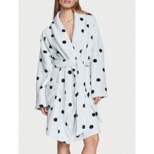 Плюшевий Халат Victoria Secret Logo Short Cozy Robe Blue& Black dot