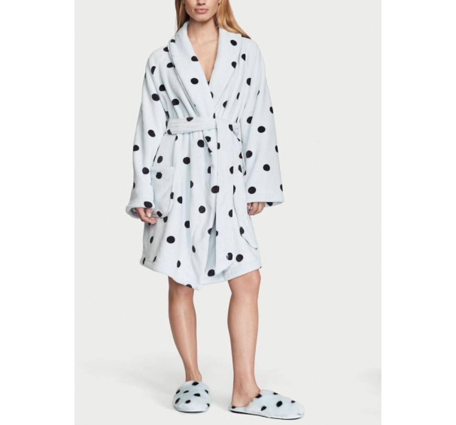 Плюшевий Халат Victoria Secret Logo Short Cozy Robe Blue& Black dot