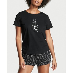 Пижама Victoria’s Secret Cotton Sleep Shirt Boxer Short Set Black Logo