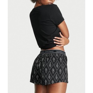 Пижама Victoria’s Secret Cotton Sleep Shirt Boxer Short Set Black Logo