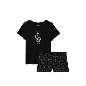 Пижама Victoria’s Secret Cotton Sleep Shirt Boxer Short Set Black Logo