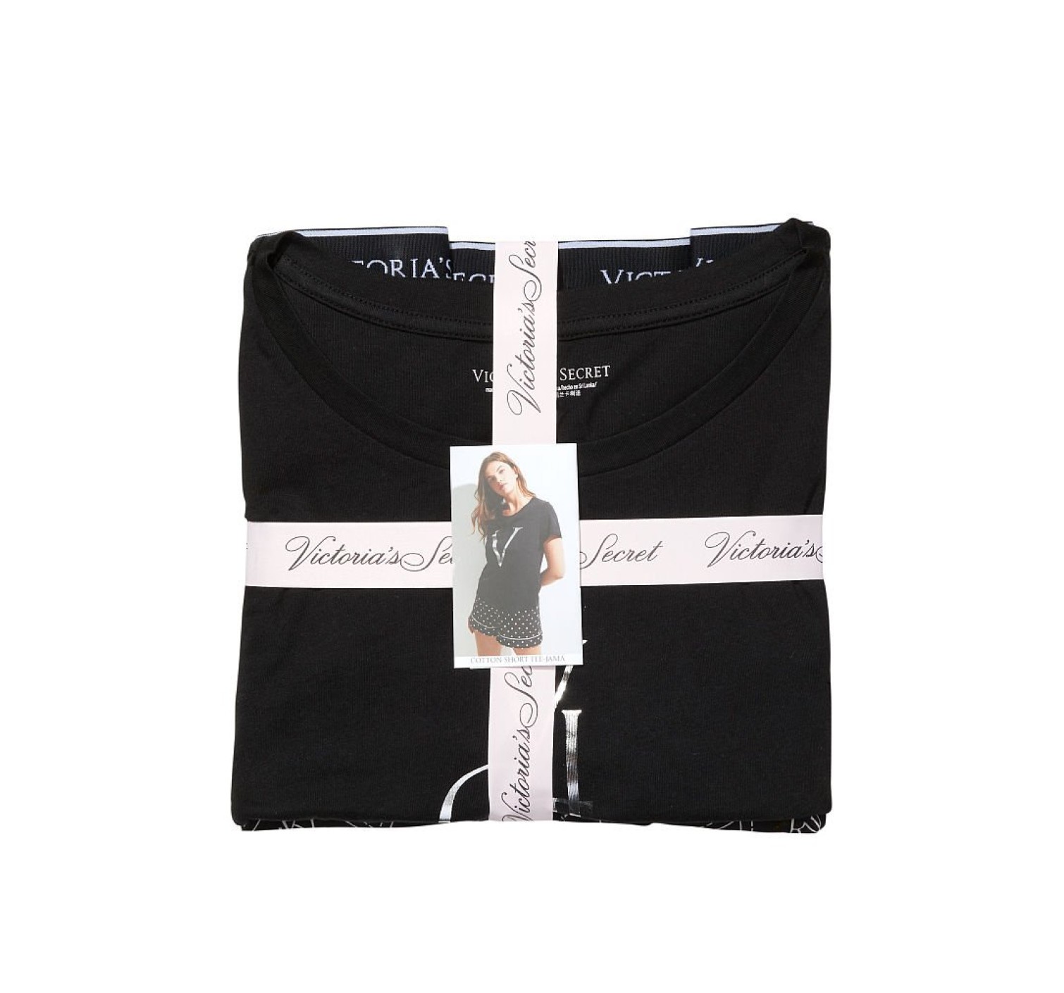 Пижама Victoria’s Secret Cotton Sleep Shirt Boxer Short Set Black Logo