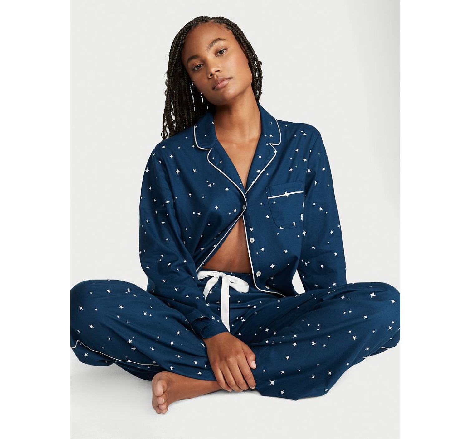 Піжама Victoria's Secret Flannel Long Pajama Set Academy Blue with Stars