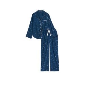 Піжама Victoria's Secret Flannel Long Pajama Set Academy Blue with Stars