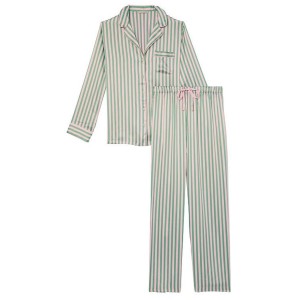 Сатиновая пижама Satin Long Pj Set Green Stripes
