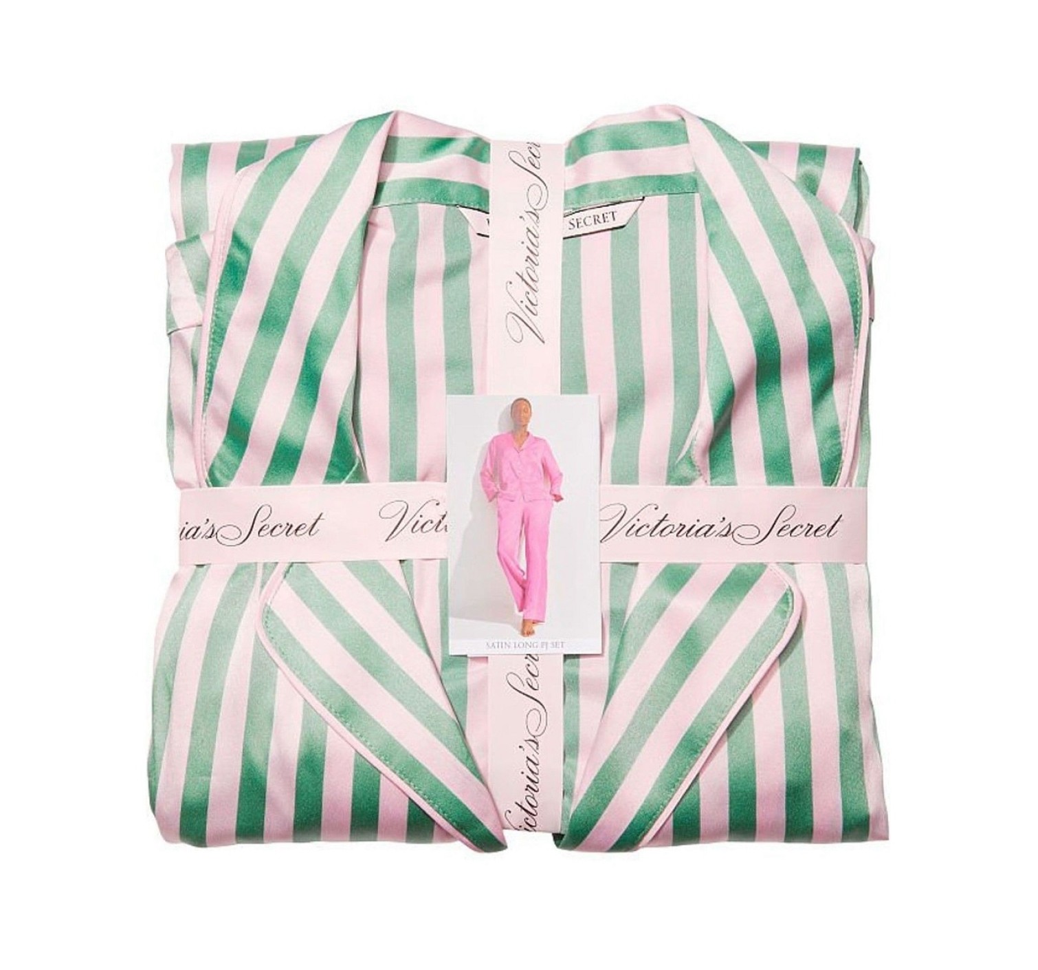 Сатиновая пижама Satin Long Pj Set Green Stripes