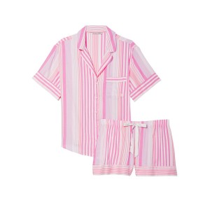Пижама Flannel Short PJ Set Babydoll Pink Stripe