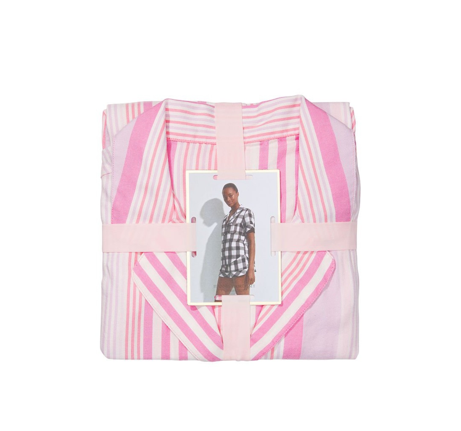 Пижама Flannel Short PJ Set Babydoll Pink Stripe